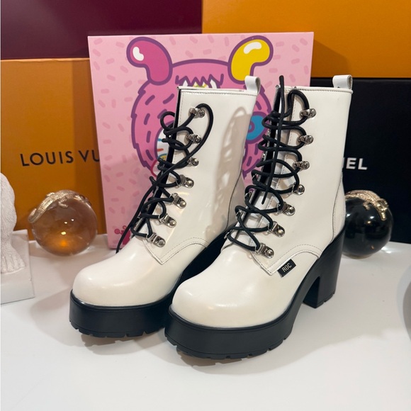 ROC White Platform Combat Boots - Picture 6 of 8